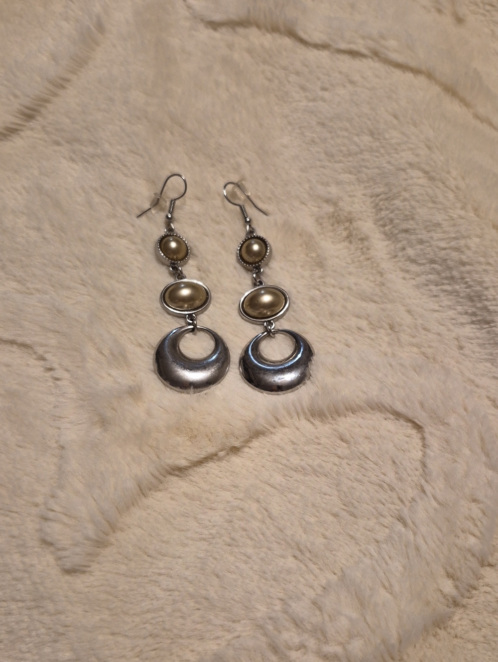 Silver-Tone Dangle Earrings with Champagne Accent Pearls